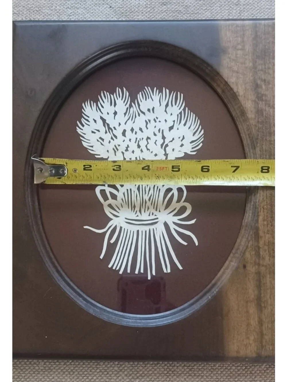 Vintage Wood Frame Folk Art Scherenschnitte Paper Scissor Cut Wheat Sheaf MCM‎